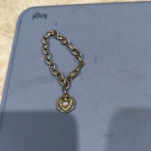 Judith Ripka silverChain Bracelet with gold heart Charm
